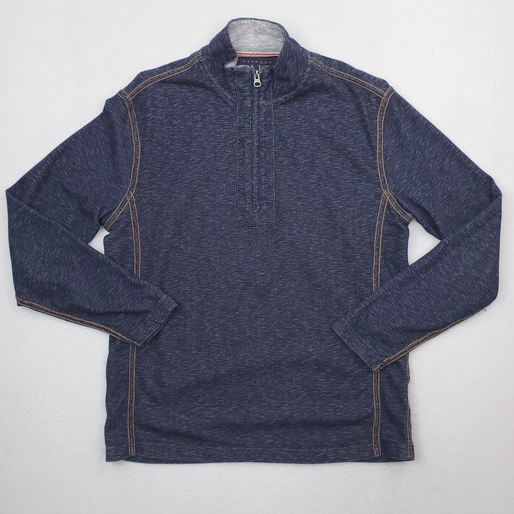 Vintage Italia Sweater Mens Medium Blue Quarter Zip Pullover Preppy Cotton